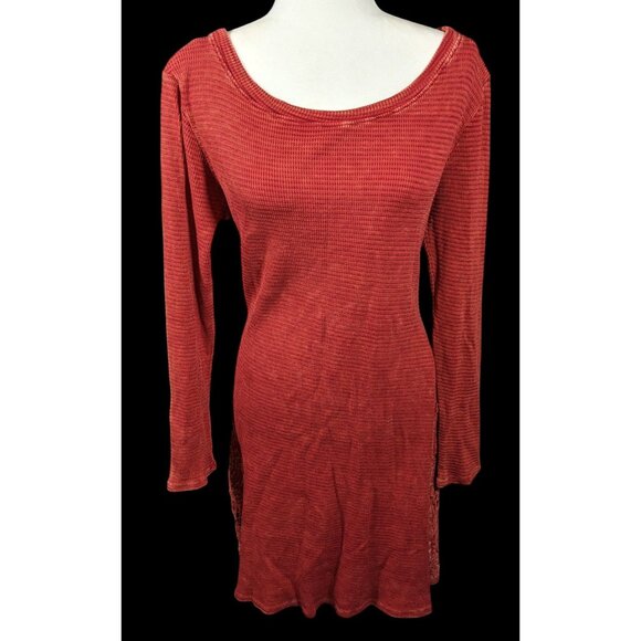 Able Dresses & Skirts - Able Bohemian Textured Knit Thermal Dress With Embroidered Floral Applique Accen